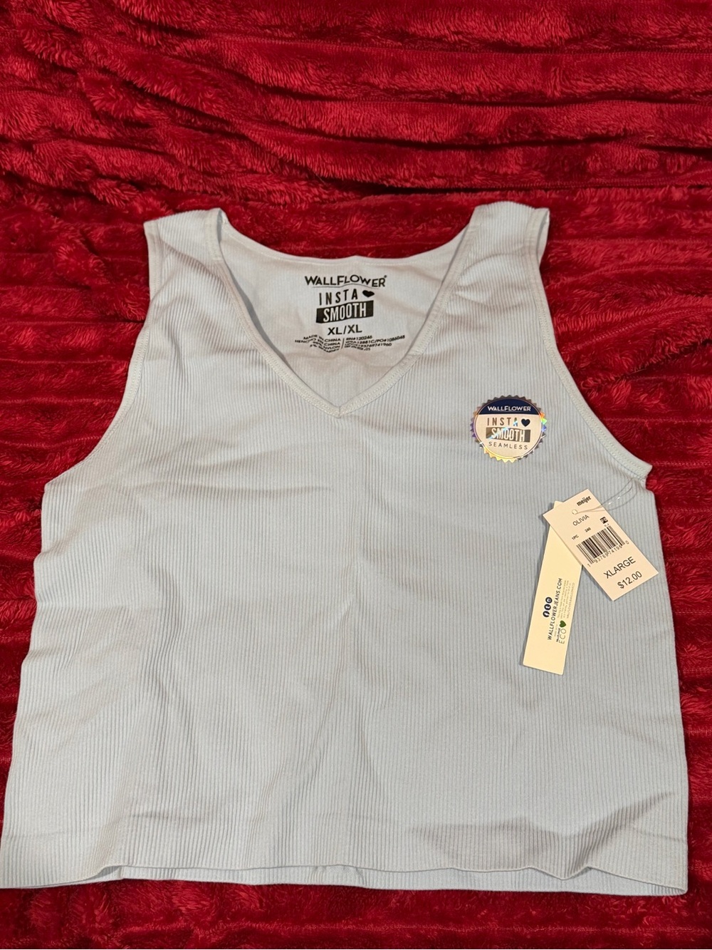 Wallflower Light Blue Ribbed V-Neck Tank Top